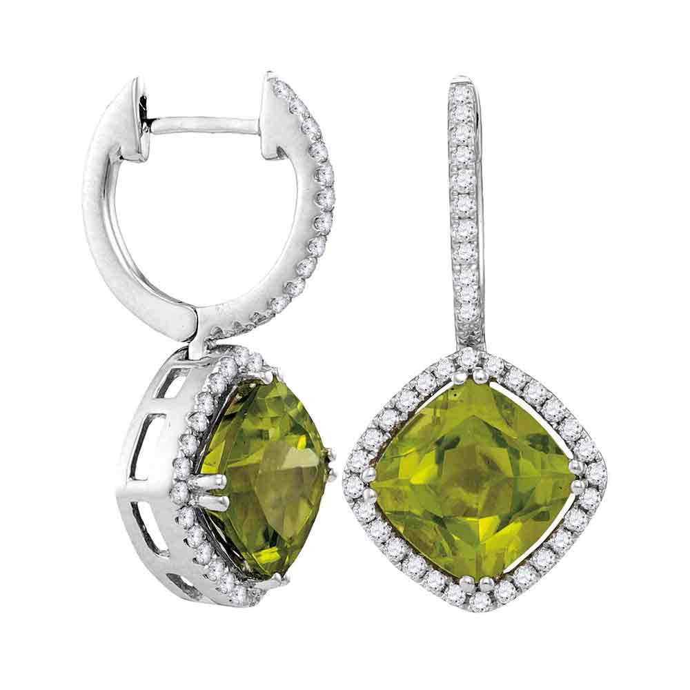 14kt White Gold Womens Princess Peridot Solitaire Diagonal Square Diamond Frame Earrings 2.00 Cttw