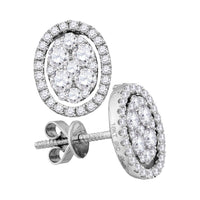 Load image into Gallery viewer, 18kt White Gold Womens Round Diamond Convertible Oval Jacket Dangle Earrings 1.00 Cttw
