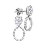 Load image into Gallery viewer, 18kt White Gold Womens Round Diamond Convertible Oval Jacket Dangle Earrings 1.00 Cttw
