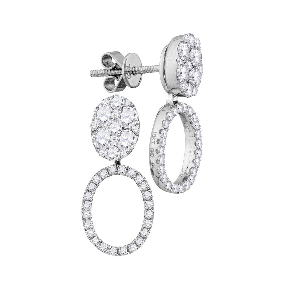18kt White Gold Womens Round Diamond Convertible Oval Jacket Dangle Earrings 1.00 Cttw