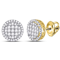Load image into Gallery viewer, 14kt Yellow Gold Womens Round Diamond Circle Frame Cluster Earrings 1-1/4 Cttw
