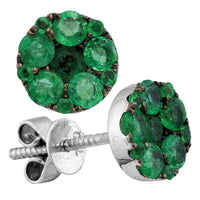Load image into Gallery viewer, 18kt White Gold Womens Round Emerald Diamond Convertible Dangle Jacket Earrings 1.00 Cttw
