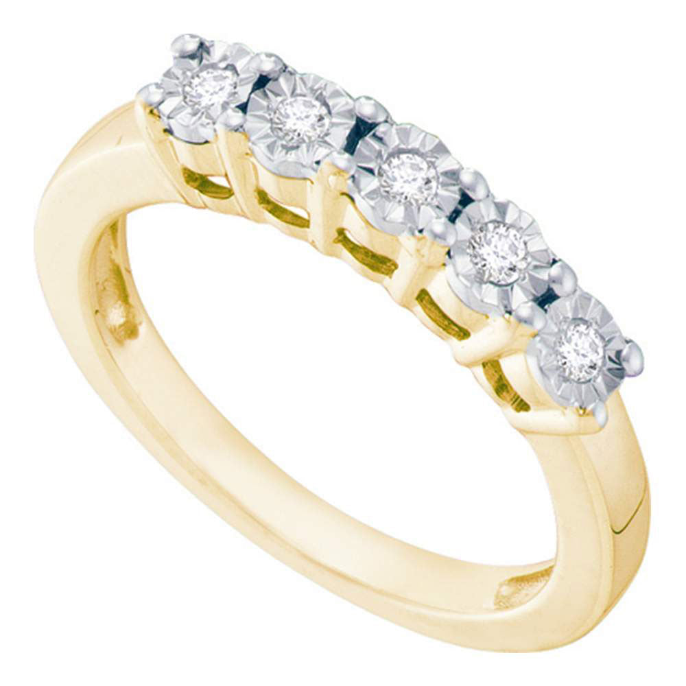 Yellow-tone Sterling Silver Womens Round Illusion-set Diamond 5-Stone Band 1/6 Cttw