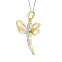 Load image into Gallery viewer, 10k Yellow Gold Diamond-accented Dragonfly Womens Winged Bug Insect Charm Pendant .03 Cttw

