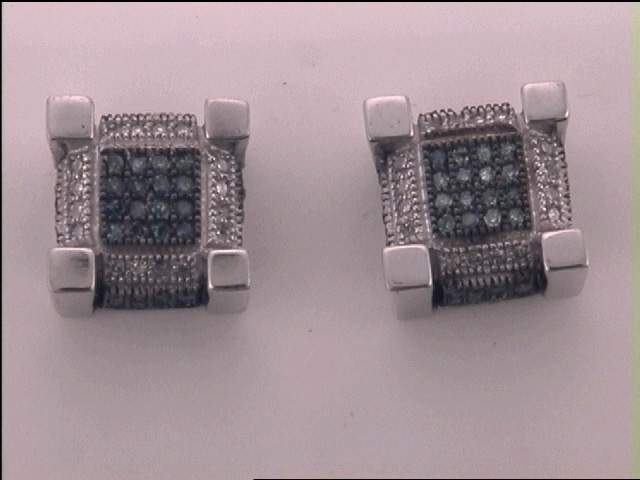 10kt White Gold Womens Color Enhanced Blue Diamond Stud Earrings 1/2 Cttw