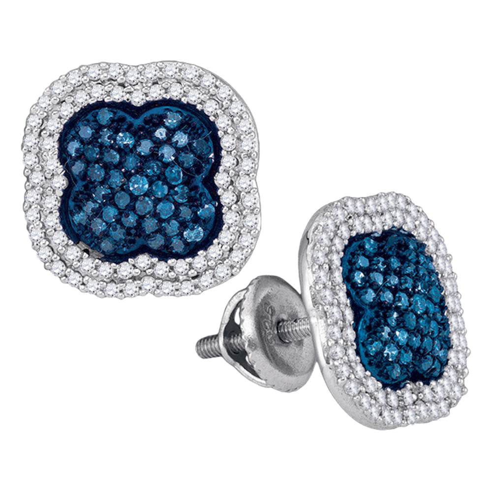 10kt White Gold Womens Round Blue Color Enhanced Diamond Cluster Earrings 3/4 Cttw