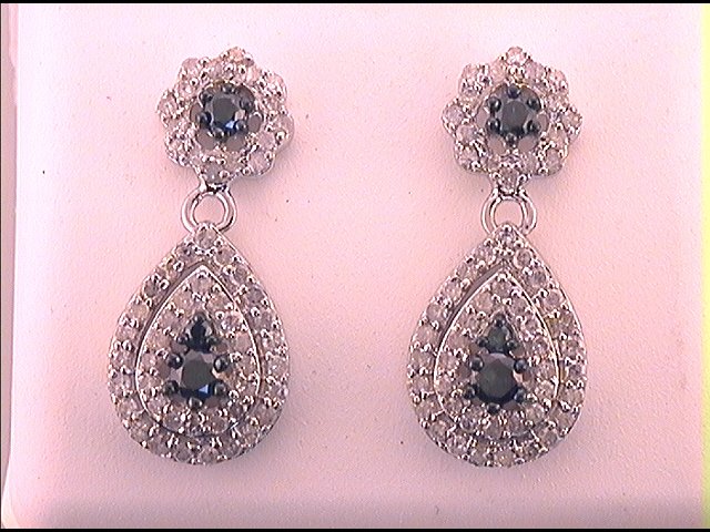 10kt White Gold Womens Color Enhanced Blue Diamond Dangle Earrings 1.00 Cttw