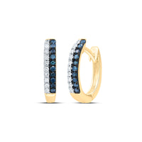 Load image into Gallery viewer, 10kt Yellow Gold Womens Round Blue Color Enhanced Diamond Huggie Earrings 1/5 Cttw
