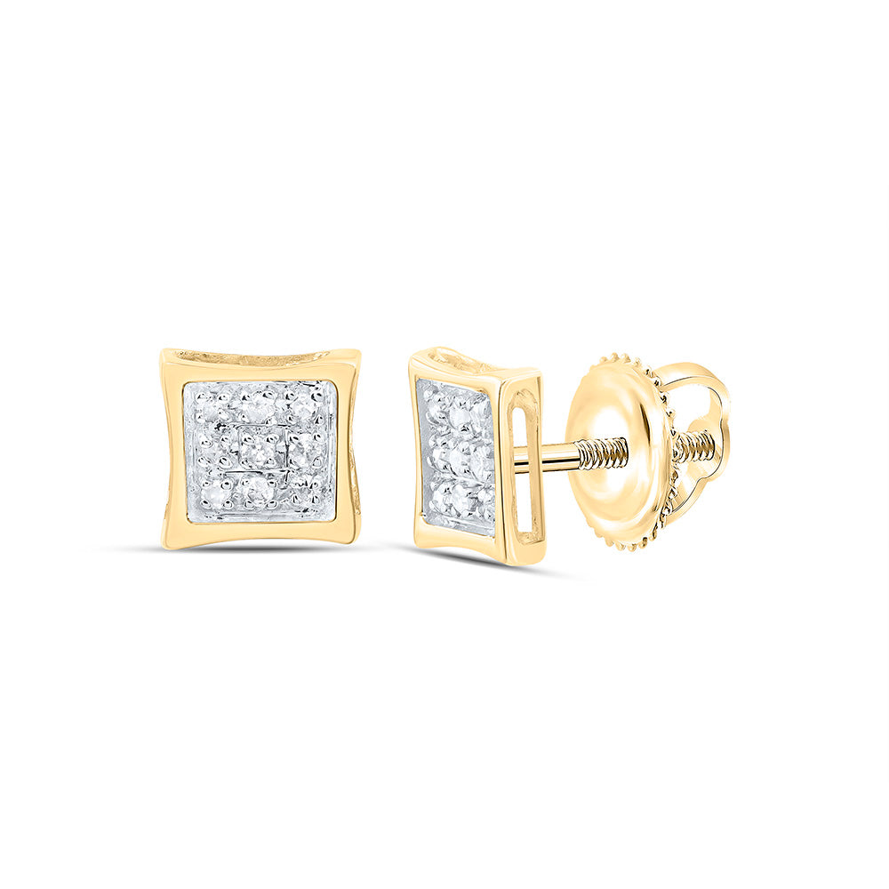 10kt Yellow Gold Womens Round Diamond Square Kite Cluster Stud Earrings 1/20 Cttw