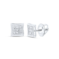 Load image into Gallery viewer, 10kt White Gold Womens Round Diamond Square Kite Cluster Stud Earrings 1/20 Cttw
