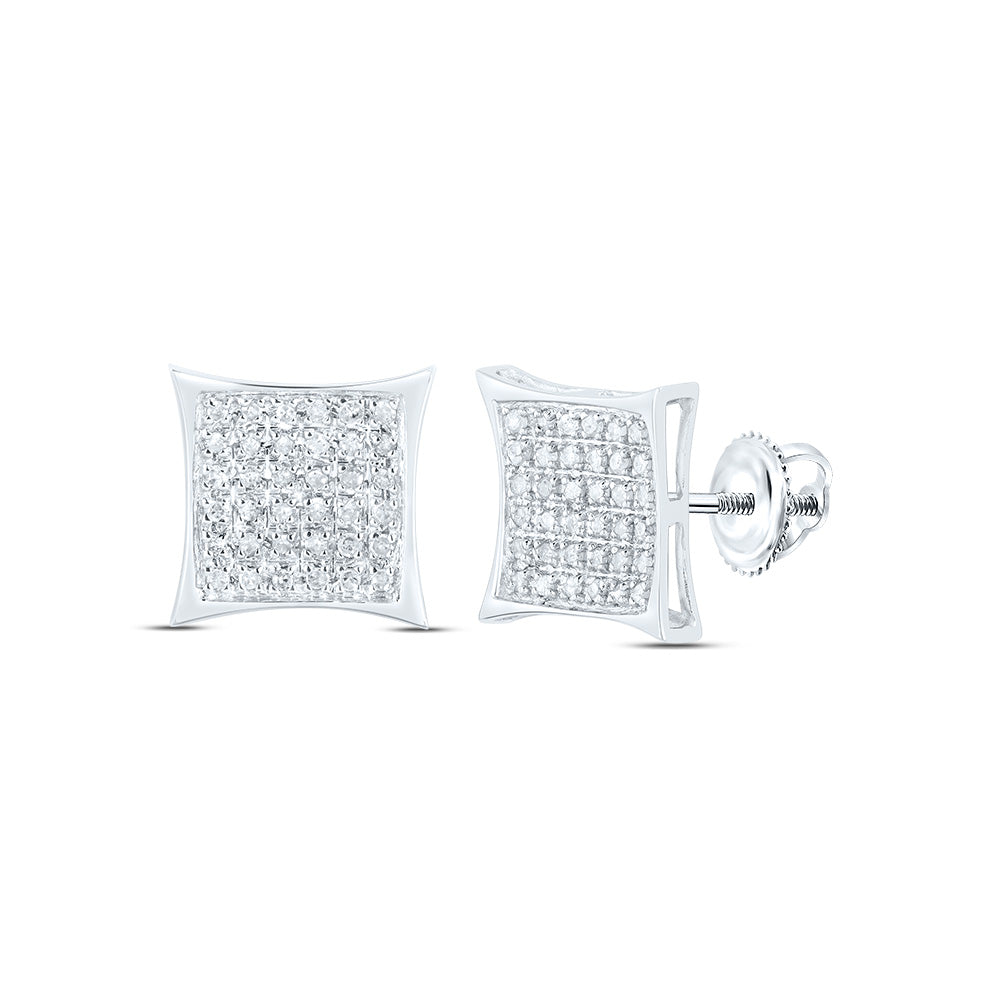 10kt White Gold Womens Round Diamond Square Cluster Earrings 1/6 Cttw