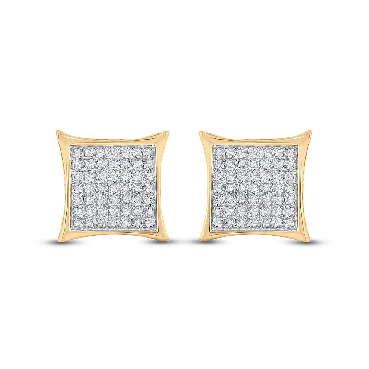 10kt Yellow Gold Womens Round Diamond Square Kite Cluster Earrings 1/3 Cttw