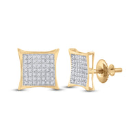 Load image into Gallery viewer, 10kt Yellow Gold Womens Round Diamond Square Kite Cluster Earrings 1/3 Cttw
