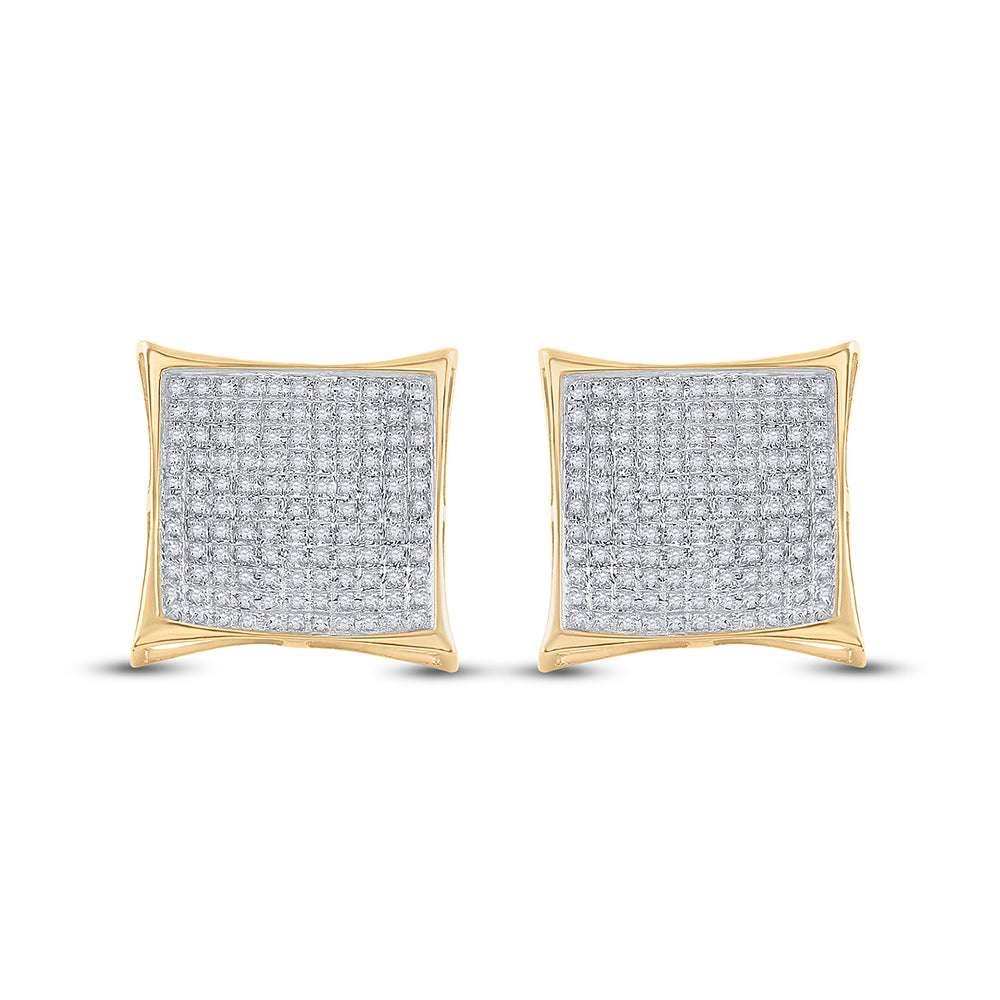 10kt Yellow Gold Womens Round Diamond Square Kite Cluster Earrings 3/4 Cttw
