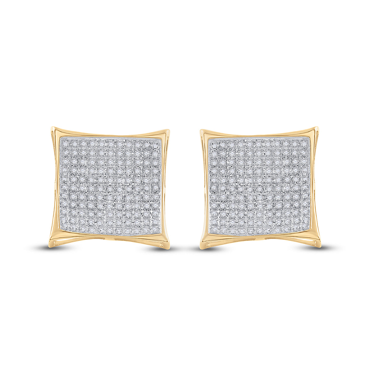 10kt Yellow Gold Womens Round Diamond Square Kite Cluster Earrings 3/4 Cttw