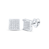 Load image into Gallery viewer, 10kt White Gold Unisex Round Diamond Square Cluster Stud Earrings 1/6 Cttw
