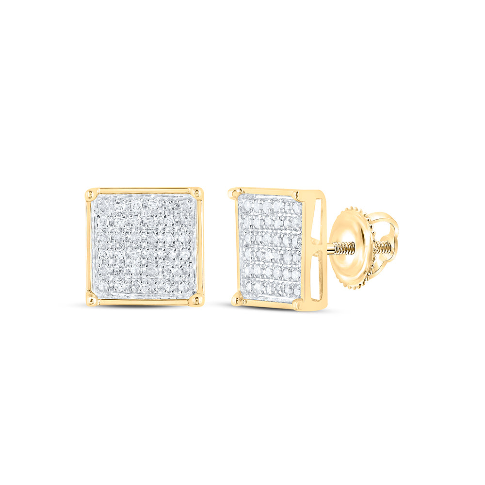 10kt Yellow Gold Womens Round Diamond Square Cluster Earrings 1/4 Cttw