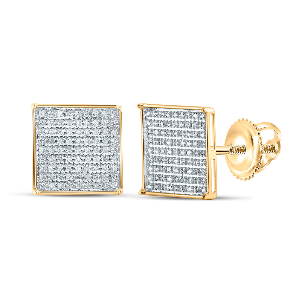 10kt Yellow Gold Womens Round Pave-set Diamond Square Cluster Earrings 1/2 Cttw