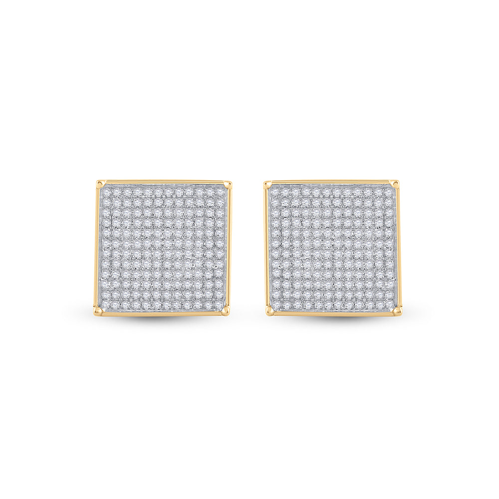 10kt Yellow Gold Womens Round Pave-set Diamond Square Cluster Earrings 7/8 Cttw