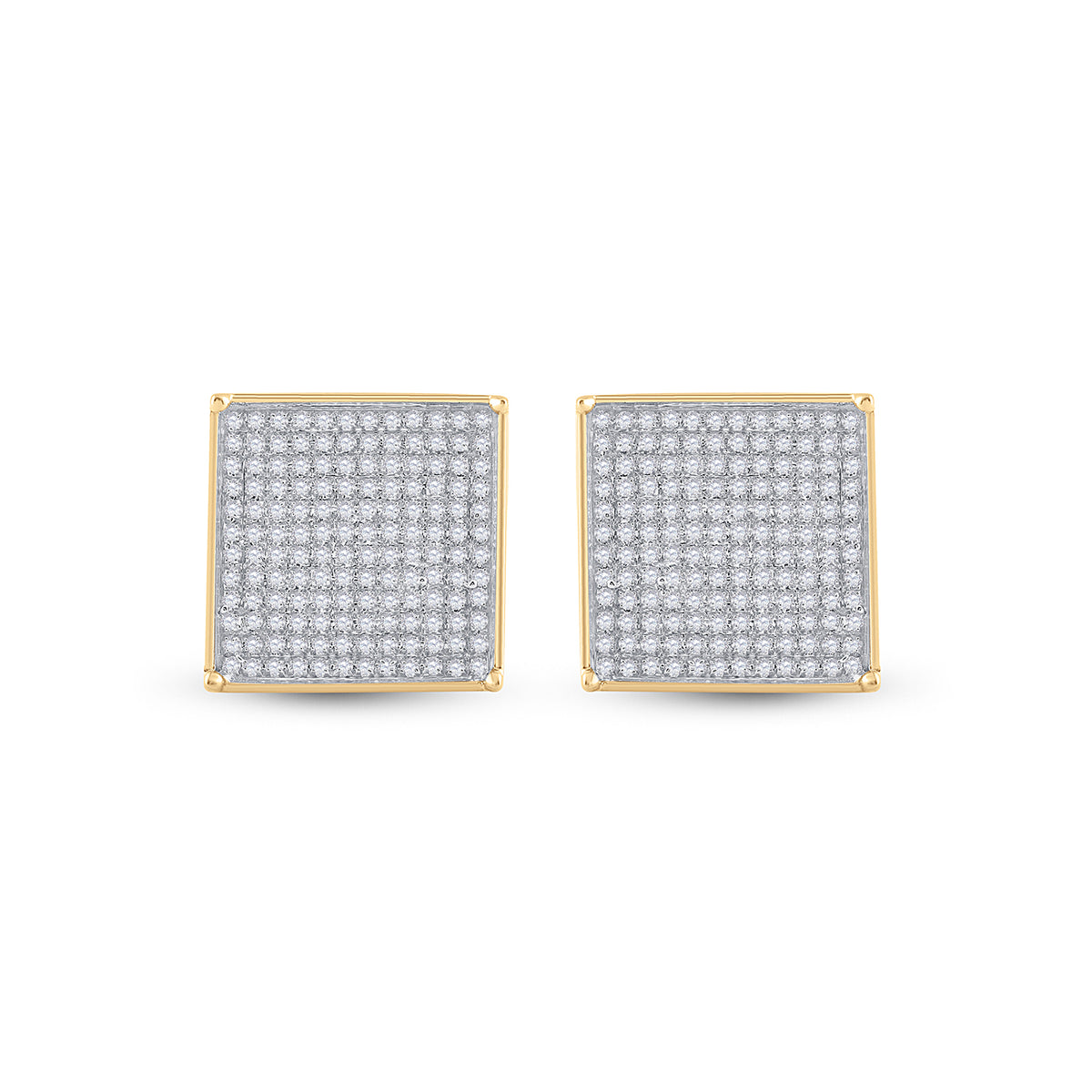 10kt Yellow Gold Womens Round Pave-set Diamond Square Cluster Earrings 7/8 Cttw