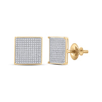 Load image into Gallery viewer, 10kt Yellow Gold Womens Round Pave-set Diamond Square Cluster Earrings 7/8 Cttw
