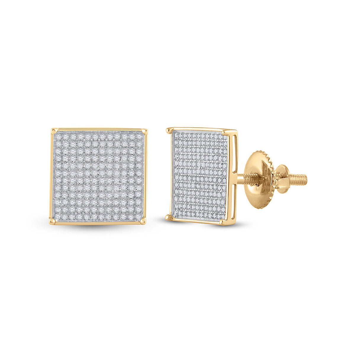 14kt Yellow Gold Womens Round Pave-set Diamond Square Cluster Earrings 7/8 Cttw