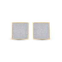 Load image into Gallery viewer, 14kt Yellow Gold Womens Round Pave-set Diamond Square Cluster Earrings 7/8 Cttw
