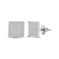Load image into Gallery viewer, 10kt White Gold Womens Round Pave-set Diamond Square Cluster Earrings 7/8 Cttw

