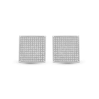 Load image into Gallery viewer, 10kt White Gold Womens Round Pave-set Diamond Square Cluster Earrings 7/8 Cttw
