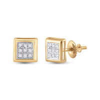 Load image into Gallery viewer, 10kt Yellow Gold Womens Round Diamond Square Cluster Stud Earrings 1/20 Cttw
