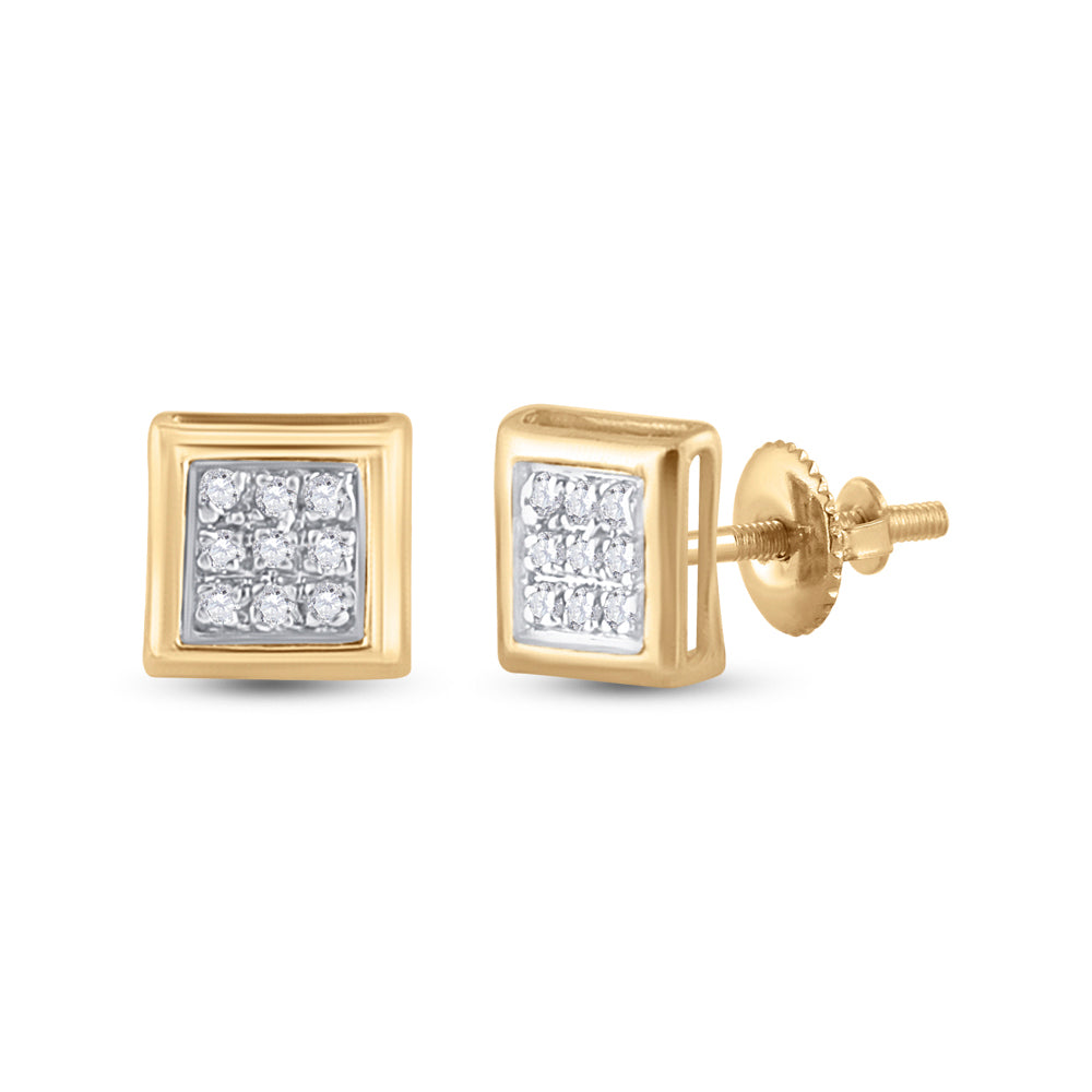 10kt Yellow Gold Womens Round Diamond Square Cluster Stud Earrings 1/20 Cttw