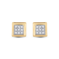 Load image into Gallery viewer, 10kt Yellow Gold Womens Round Diamond Square Cluster Stud Earrings 1/20 Cttw
