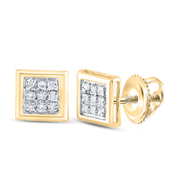 Load image into Gallery viewer, 10kt Yellow Gold Womens Round Diamond Square Cluster Stud Earrings 1/20 Cttw
