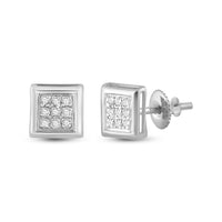 Load image into Gallery viewer, 10kt White Gold Womens Round Diamond Square Cluster Stud Earrings 1/20 Cttw
