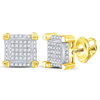 Load image into Gallery viewer, 10kt Yellow Gold Mens Round Diamond Square Cluster Stud Earrings 1/6 Cttw
