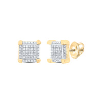 Load image into Gallery viewer, 10kt Yellow Gold Mens Round Diamond Square Cluster Stud Earrings 1/6 Cttw
