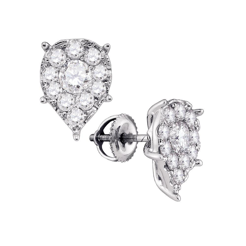 14kt White Gold Womens Round Diamond Cluster Teardrop Earrings 1-5/8 Cttw