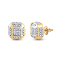 Load image into Gallery viewer, 10kt Yellow Gold Mens Round Diamond Cushion Cluster Earrings 1/4 Cttw
