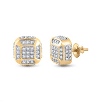 Load image into Gallery viewer, 10kt Yellow Gold Mens Round Diamond Cushion Cluster Earrings 1/4 Cttw

