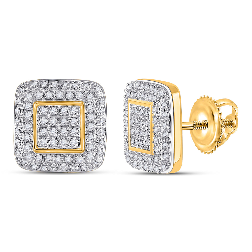 10kt Yellow Gold Mens Round Diamond Square Cluster Earrings 1/3 Cttw