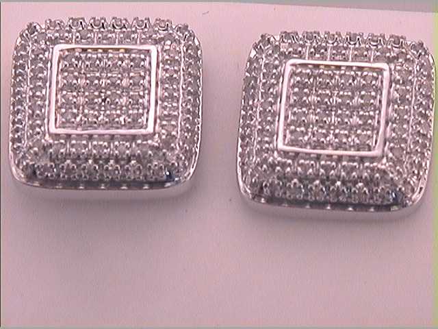 10kt White Gold Mens Round Diamond Square Cluster Earrings 1/3 Cttw