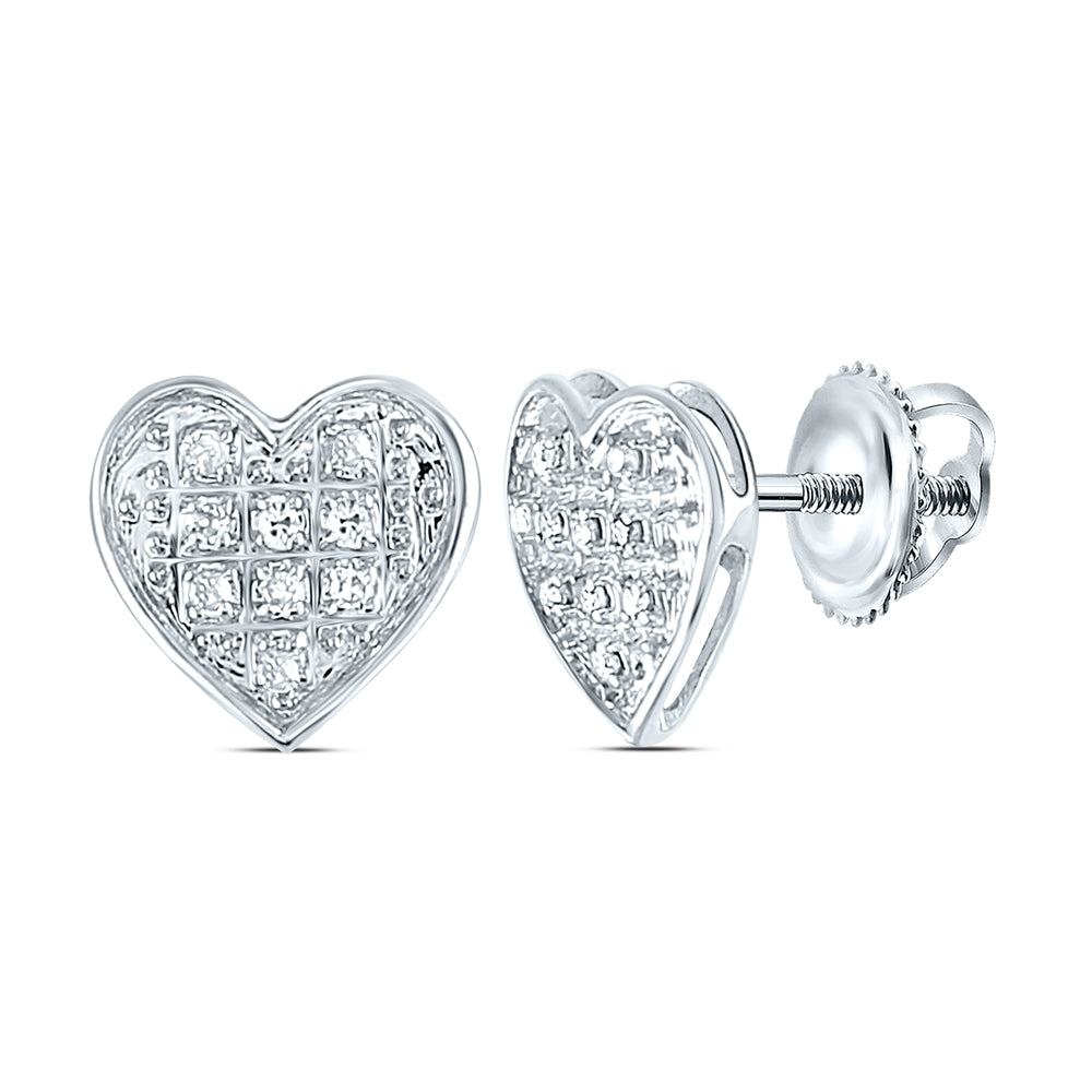 10kt White Gold Womens Round Diamond Heart Cluster Stud Earrings 1/20 Cttw