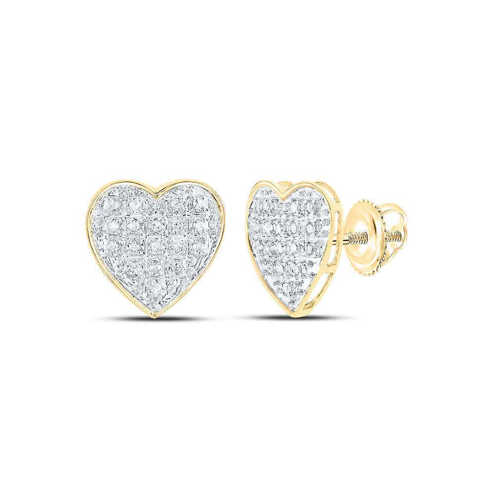 10kt Yellow Gold Womens Round Diamond Heart Cluster Earrings 1/10 Cttw
