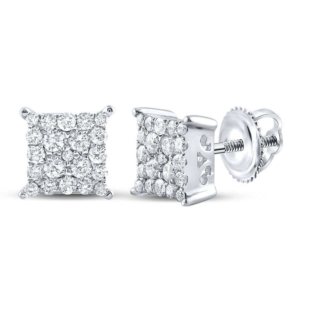 10kt White Gold Womens Round Diamond Square Cluster Earrings 1/4 Cttw