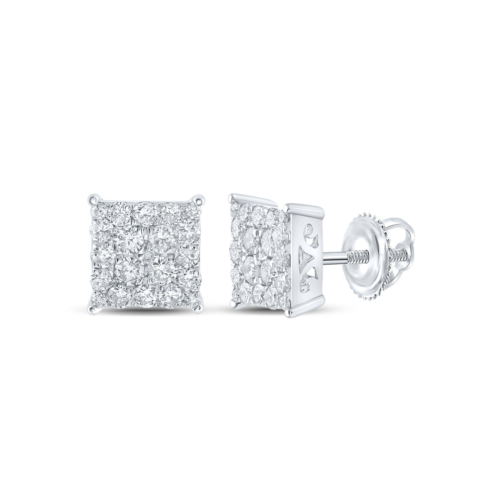 10kt White Gold Womens Round Diamond Square Cluster Stud Earrings 1.00 Cttw