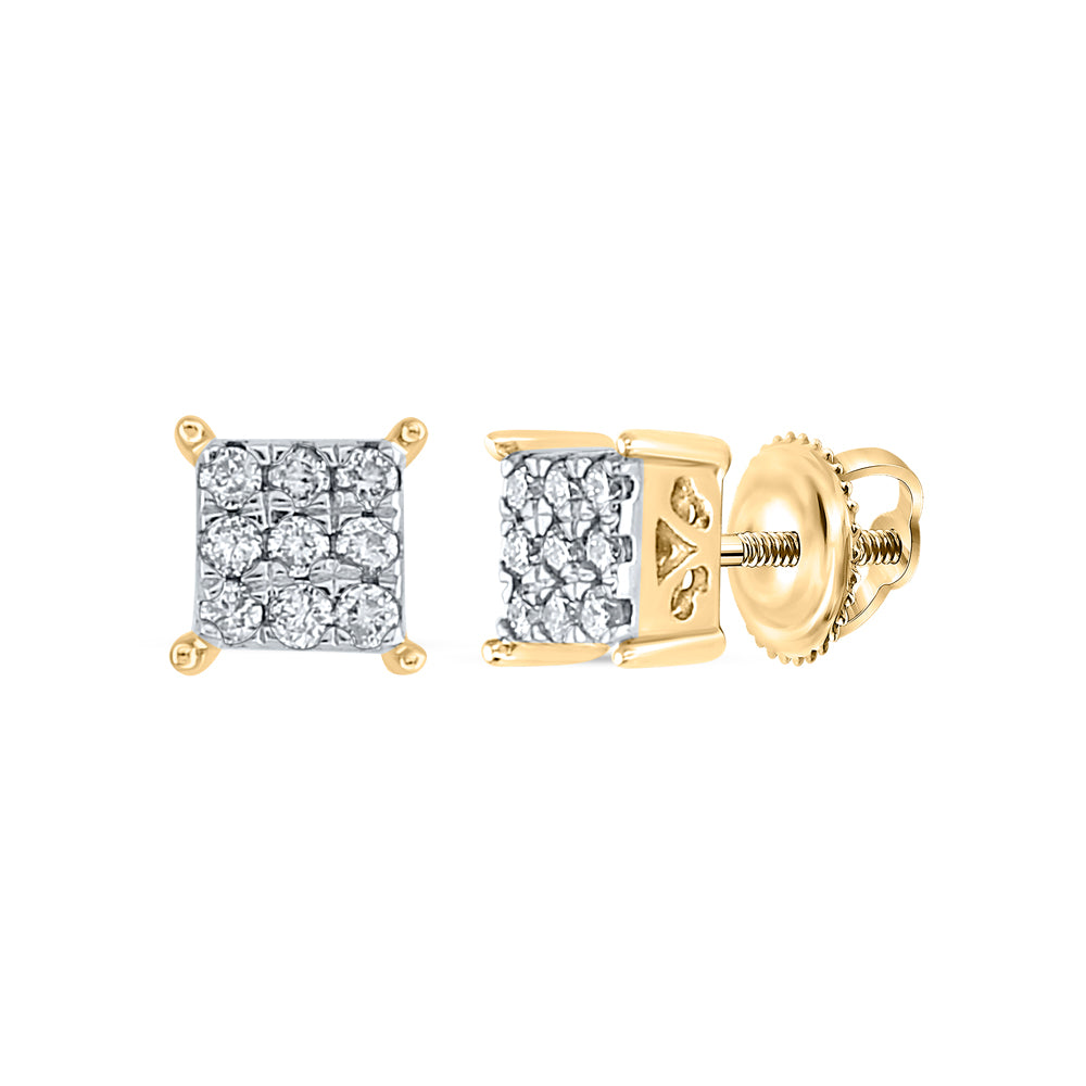 10kt Yellow Gold Womens Round Diamond Cindys Dream Square Cluster Stud Earrings 1/6 Cttw