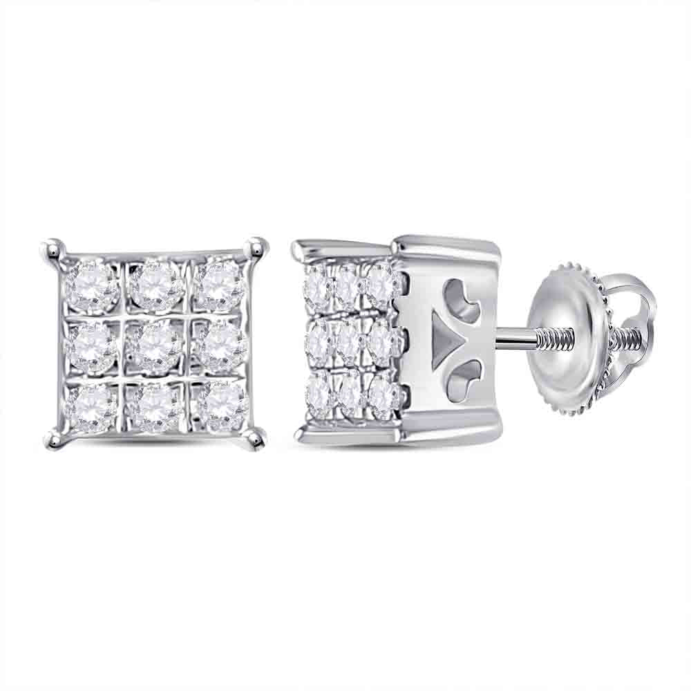 10kt White Gold Womens Round Diamond Cindys Dream Square Cluster Stud Earrings 1/6 Cttw