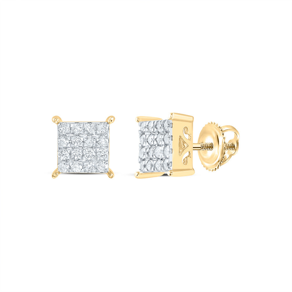 10kt Yellow Gold Womens Round Diamond Square Cluster Stud Earrings 1/4 Cttw