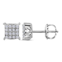 Load image into Gallery viewer, 10kt White Gold Womens Round Diamond Square Cluster Earrings 1/4 Cttw

