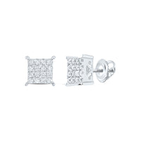 Load image into Gallery viewer, 10kt White Gold Womens Round Diamond Square Cluster Earrings 1/4 Cttw

